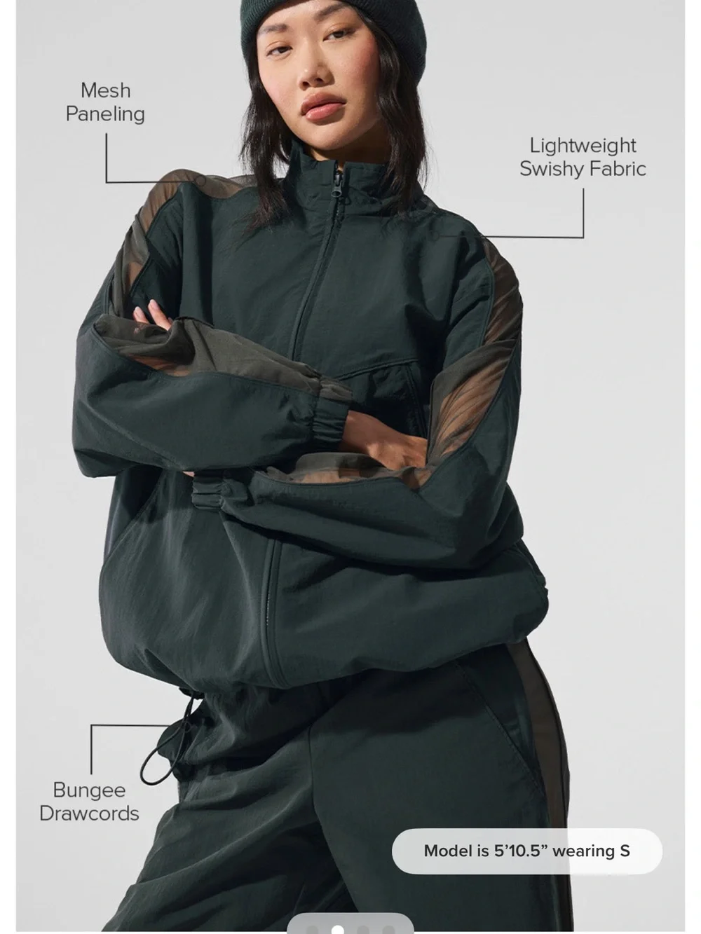 ALO Yoga Women's Origin Jacket in Charcoal Green with Sheer Sleeves